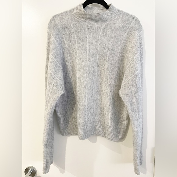 Amuse Society Gray Aline Knit Sweater in Light Grey with White Stripes Size M - Picture 3 of 10